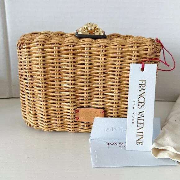 NWT Frances Valentine Paige Box Rattan Wicker Clutch